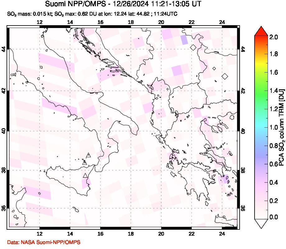 A sulfur dioxide image over Etna, Sicily, Italy on Dec 26, 2024.