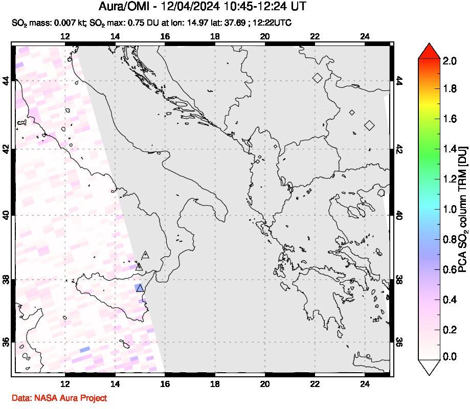 A sulfur dioxide image over Etna, Sicily, Italy on Dec 04, 2024.