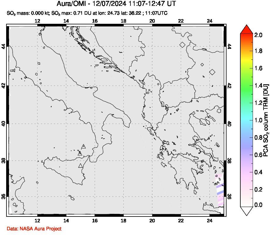 A sulfur dioxide image over Etna, Sicily, Italy on Dec 07, 2024.