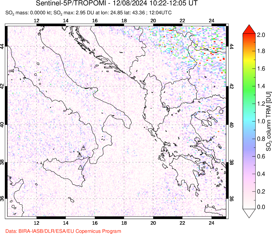 A sulfur dioxide image over Etna, Sicily, Italy on Dec 08, 2024.