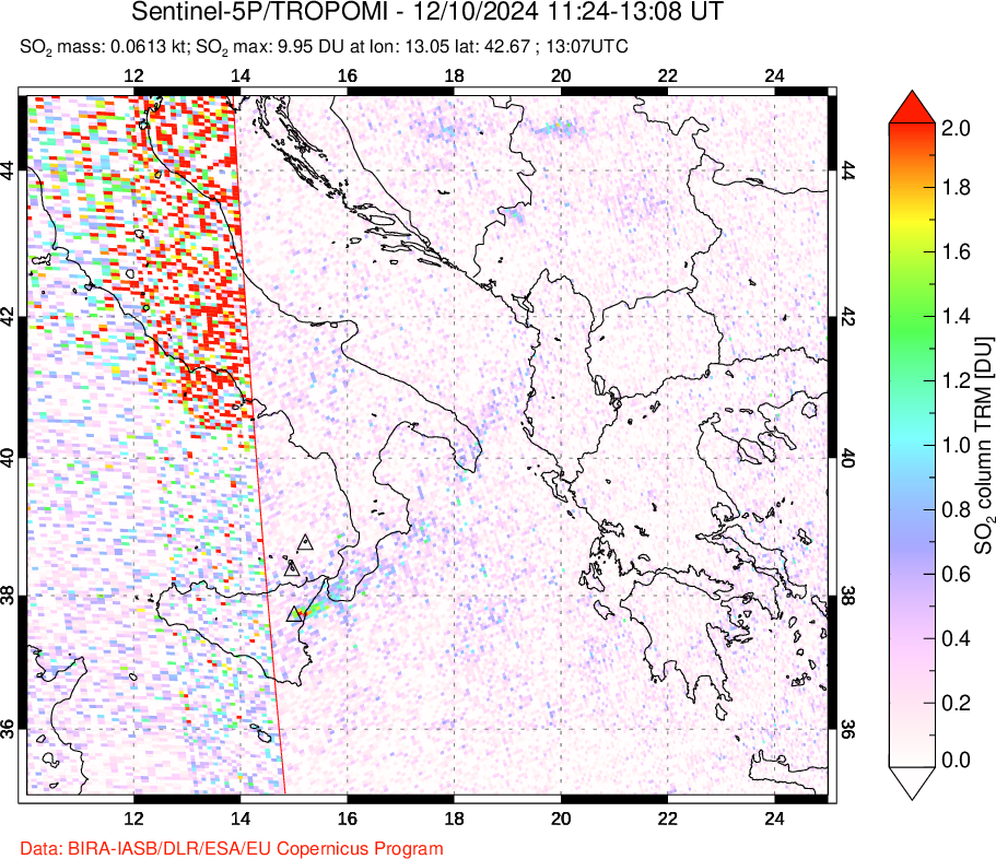 A sulfur dioxide image over Etna, Sicily, Italy on Dec 10, 2024.