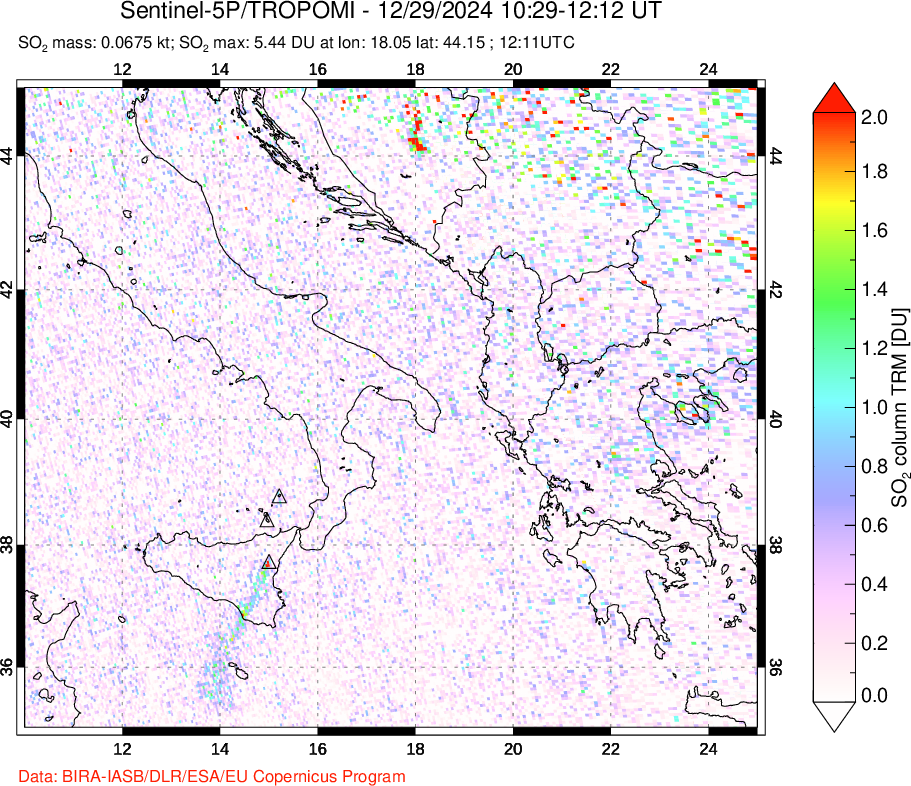 A sulfur dioxide image over Etna, Sicily, Italy on Dec 29, 2024.