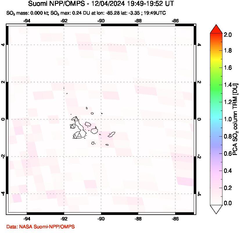 A sulfur dioxide image over Galápagos Islands on Dec 04, 2024.