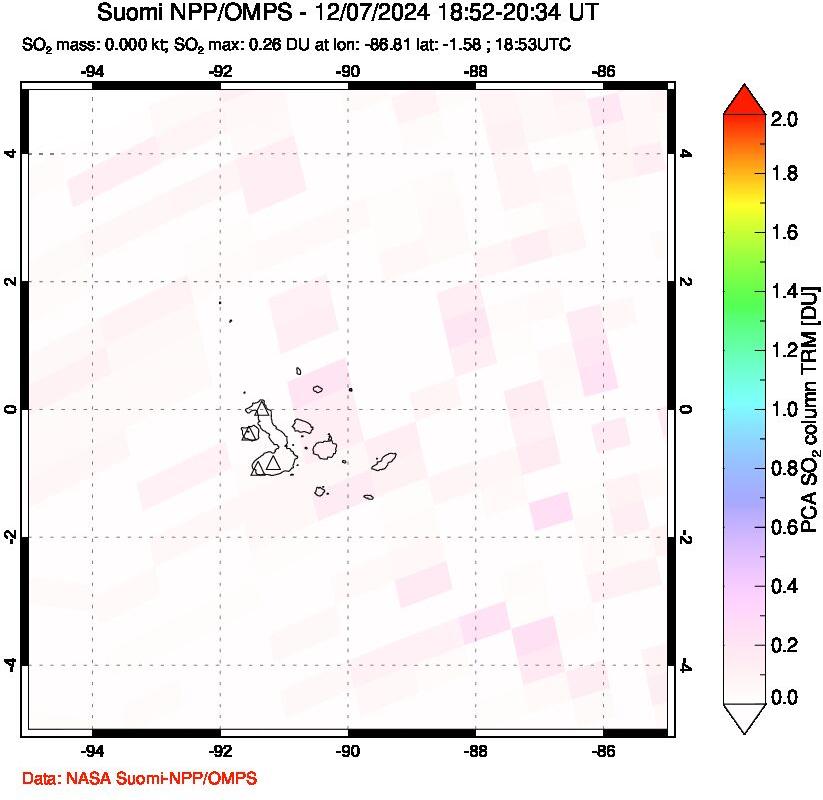 A sulfur dioxide image over Galápagos Islands on Dec 07, 2024.