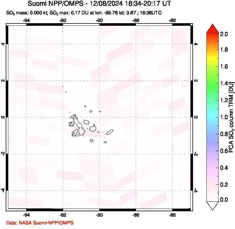 A sulfur dioxide image over Galápagos Islands on Dec 08, 2024.