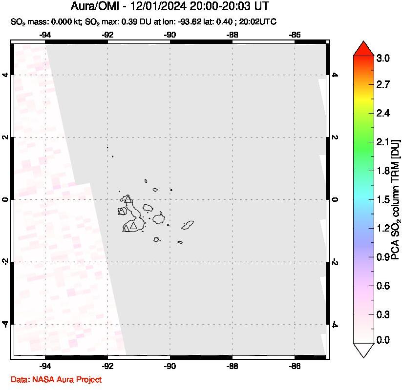 A sulfur dioxide image over Galápagos Islands on Dec 01, 2024.