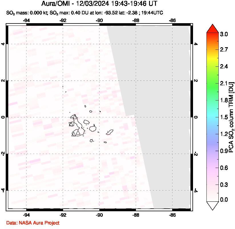 A sulfur dioxide image over Galápagos Islands on Dec 03, 2024.