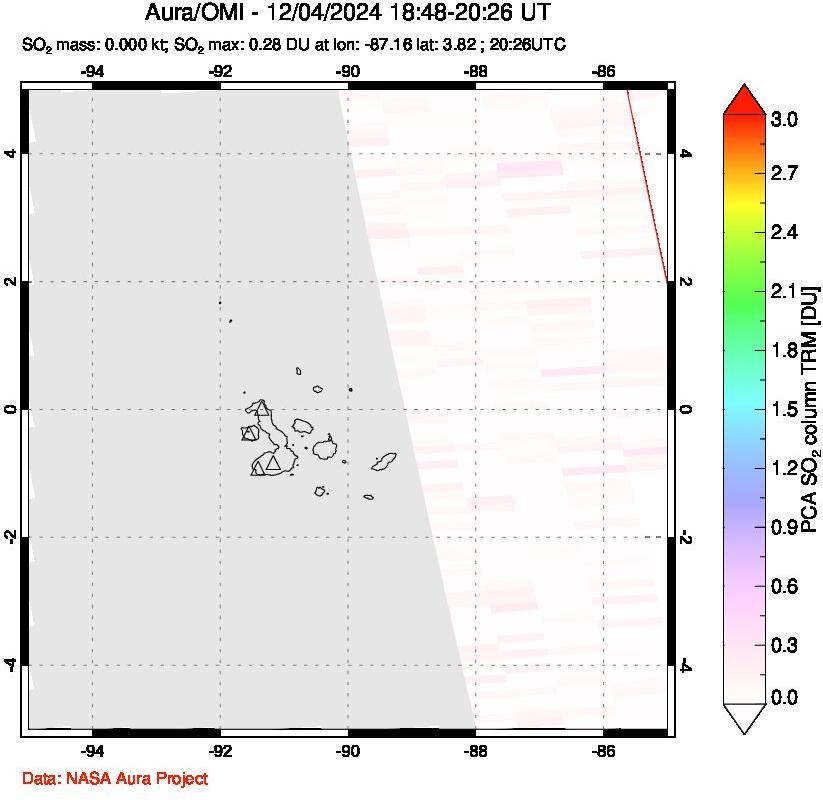 A sulfur dioxide image over Galápagos Islands on Dec 04, 2024.