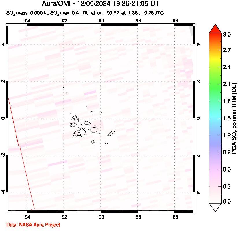 A sulfur dioxide image over Galápagos Islands on Dec 05, 2024.