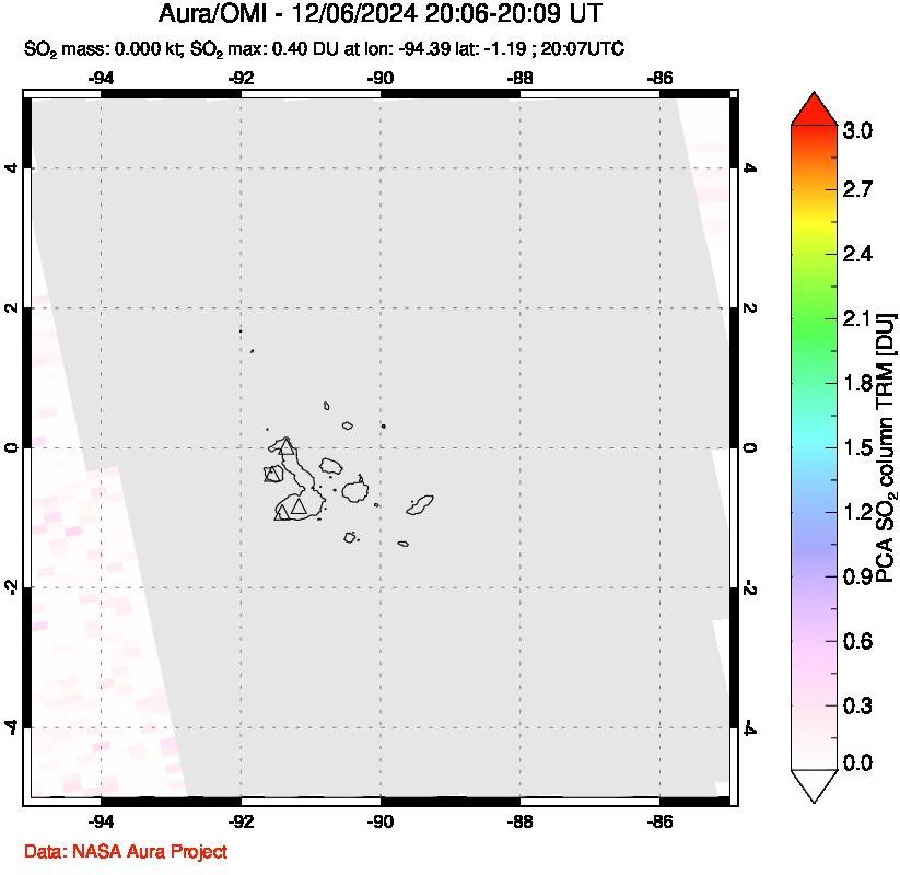 A sulfur dioxide image over Galápagos Islands on Dec 06, 2024.