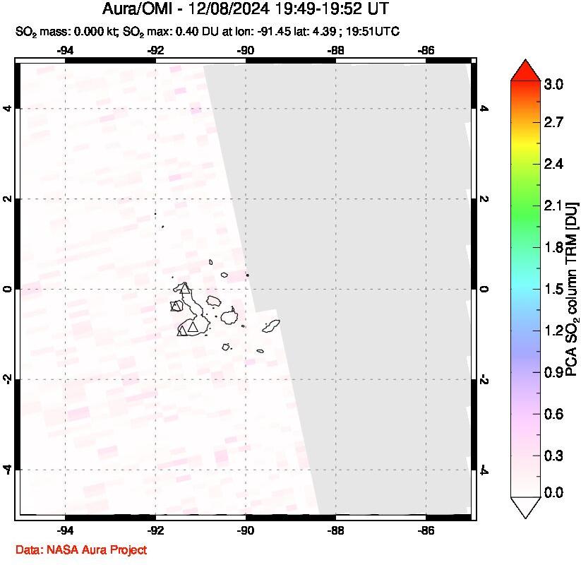 A sulfur dioxide image over Galápagos Islands on Dec 08, 2024.