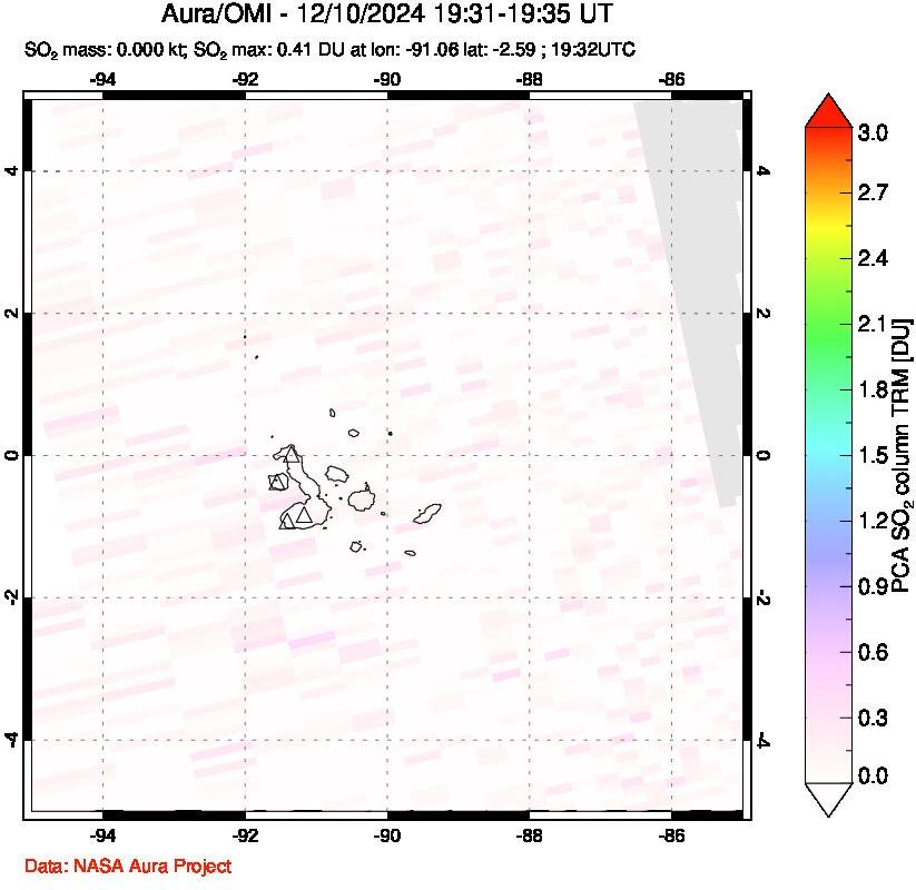 A sulfur dioxide image over Galápagos Islands on Dec 10, 2024.