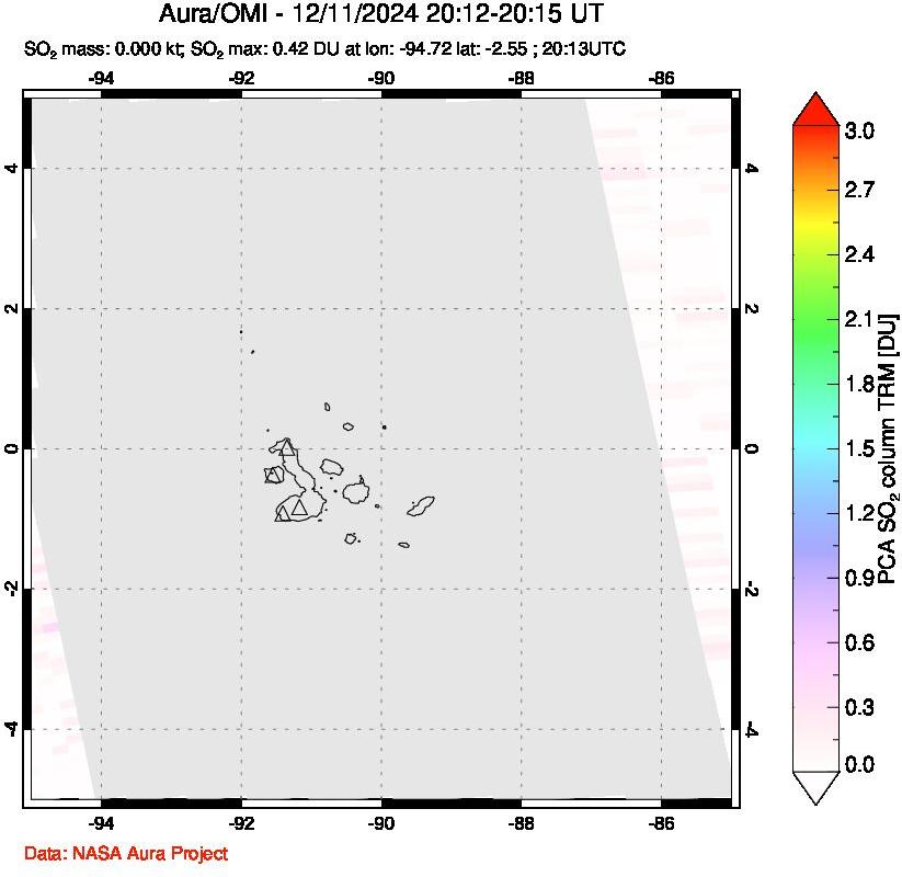 A sulfur dioxide image over Galápagos Islands on Dec 11, 2024.