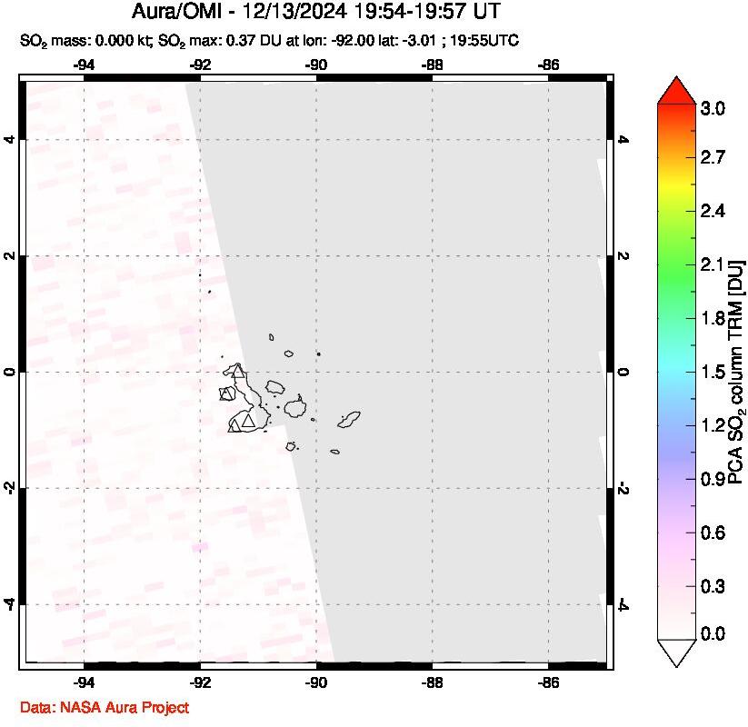 A sulfur dioxide image over Galápagos Islands on Dec 13, 2024.