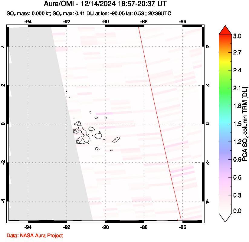 A sulfur dioxide image over Galápagos Islands on Dec 14, 2024.