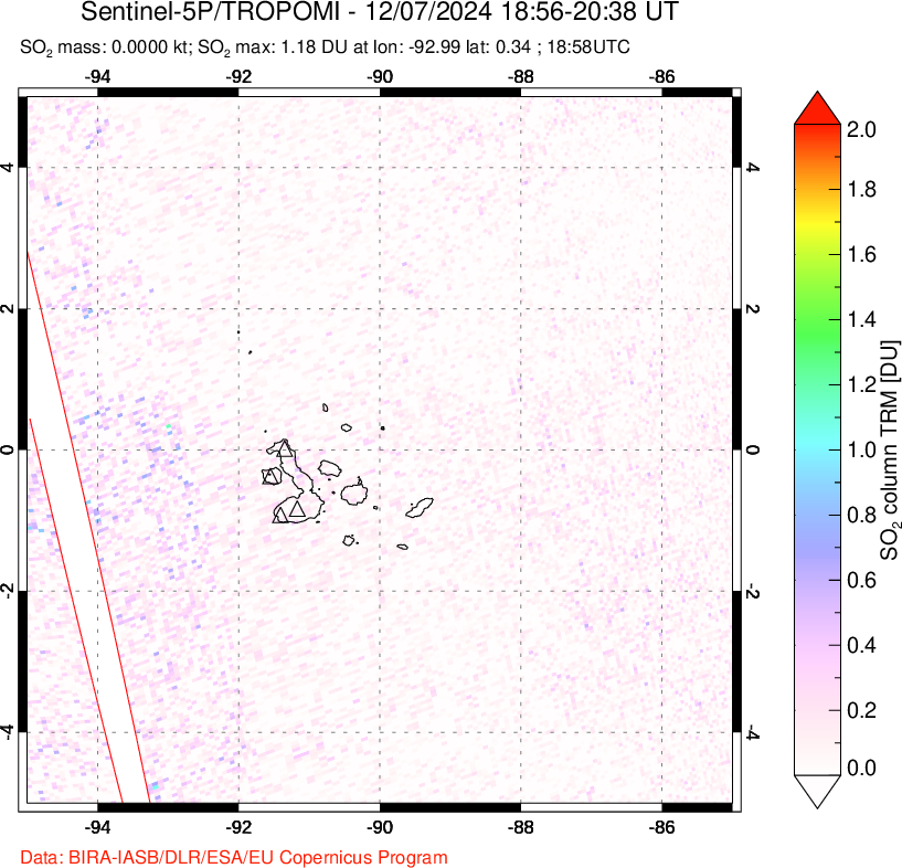 A sulfur dioxide image over Galápagos Islands on Dec 07, 2024.