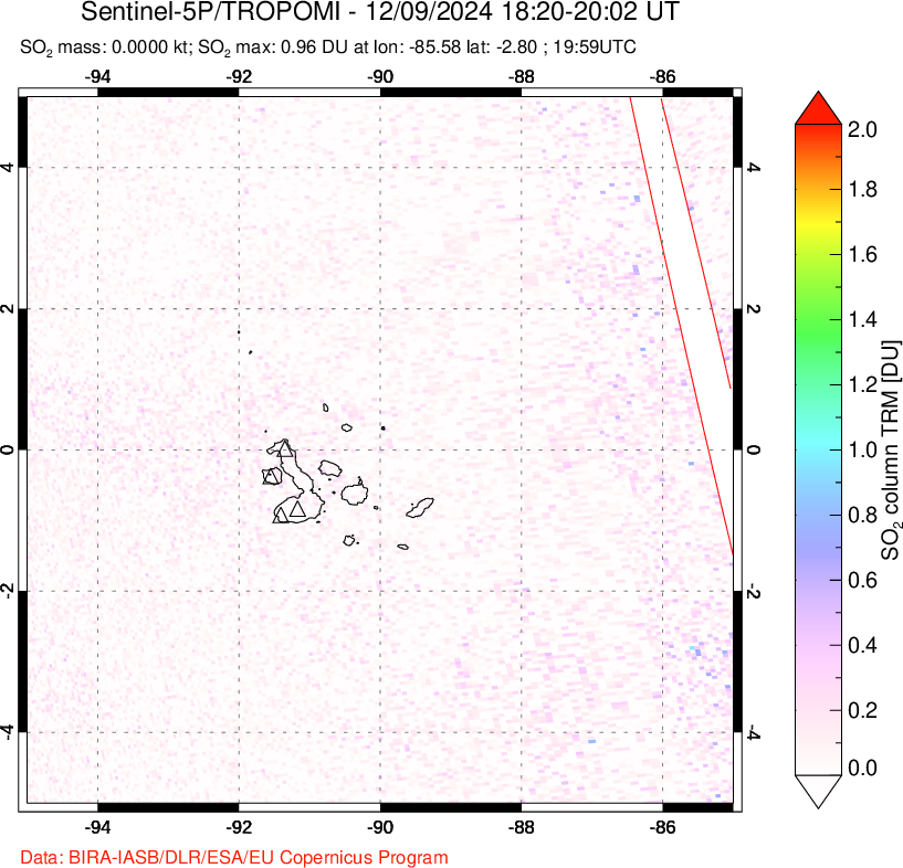 A sulfur dioxide image over Galápagos Islands on Dec 09, 2024.