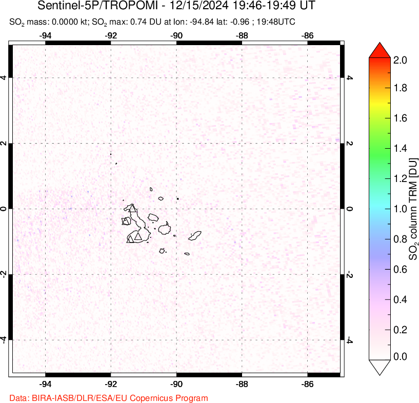 A sulfur dioxide image over Galápagos Islands on Dec 15, 2024.