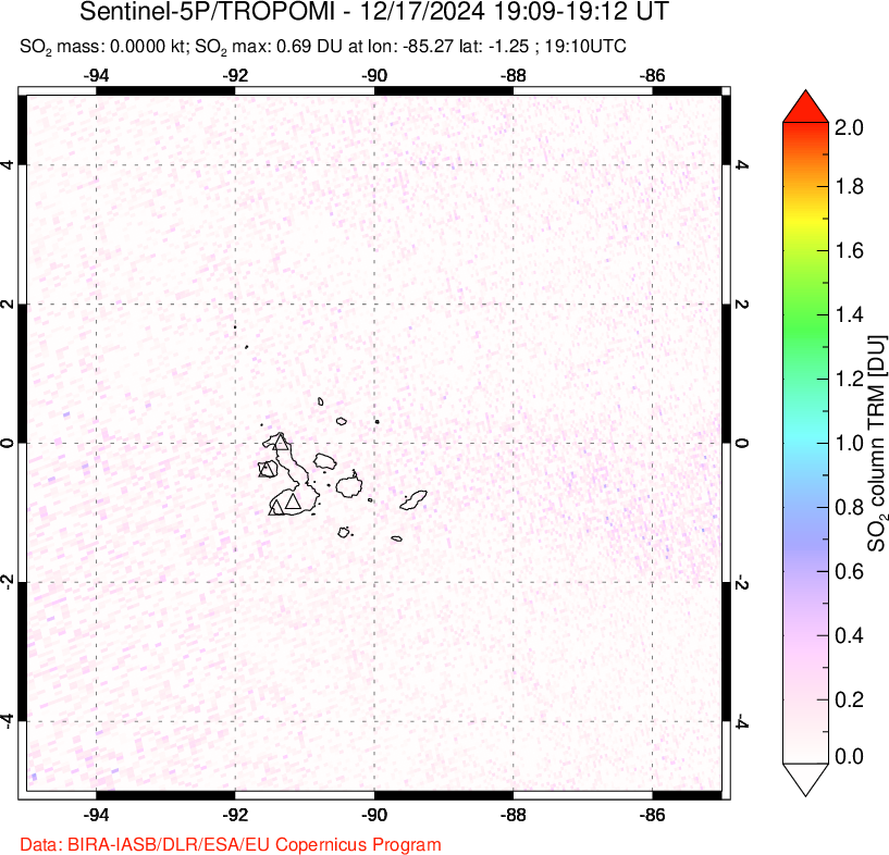 A sulfur dioxide image over Galápagos Islands on Dec 17, 2024.