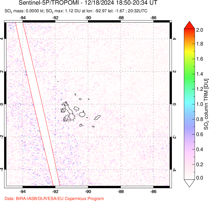 A sulfur dioxide image over Galápagos Islands on Dec 18, 2024.