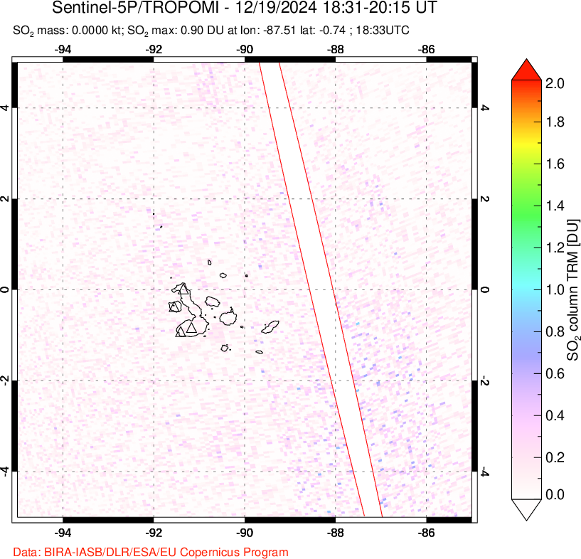 A sulfur dioxide image over Galápagos Islands on Dec 19, 2024.