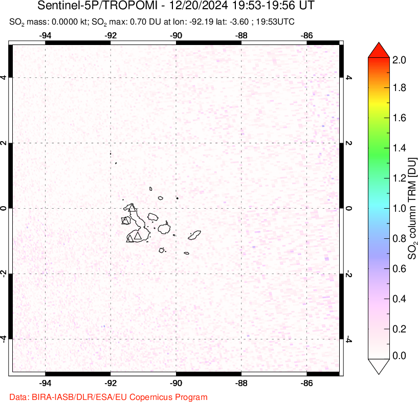 A sulfur dioxide image over Galápagos Islands on Dec 20, 2024.