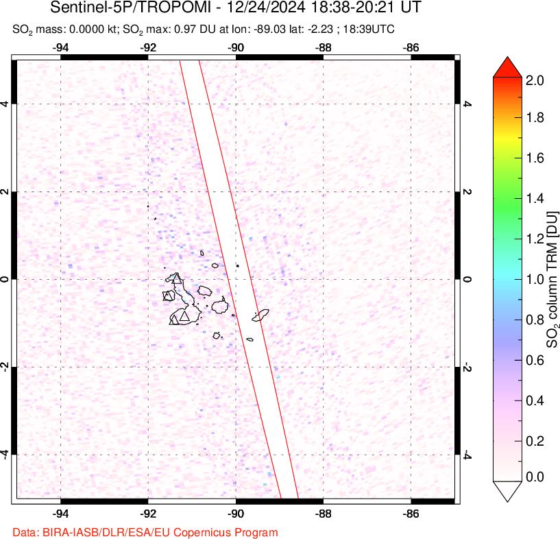 A sulfur dioxide image over Galápagos Islands on Dec 24, 2024.