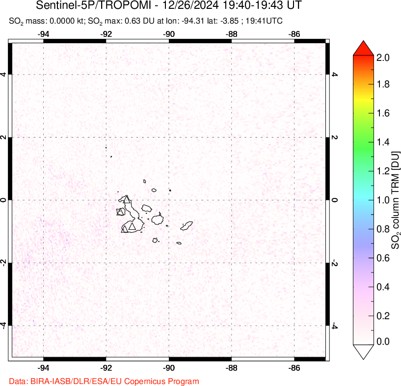 A sulfur dioxide image over Galápagos Islands on Dec 26, 2024.