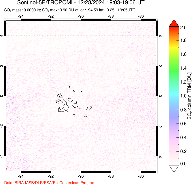 A sulfur dioxide image over Galápagos Islands on Dec 28, 2024.