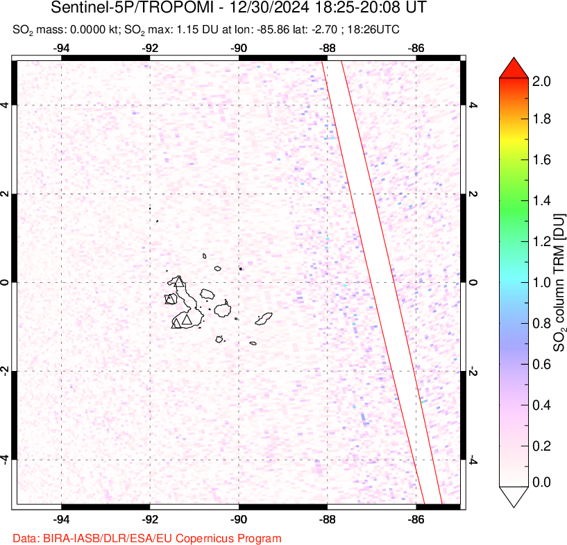 A sulfur dioxide image over Galápagos Islands on Dec 30, 2024.