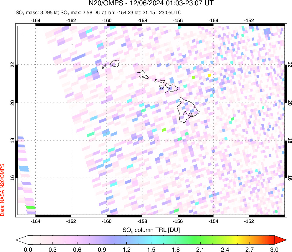 A sulfur dioxide image over Hawaii, USA on Dec 06, 2024.