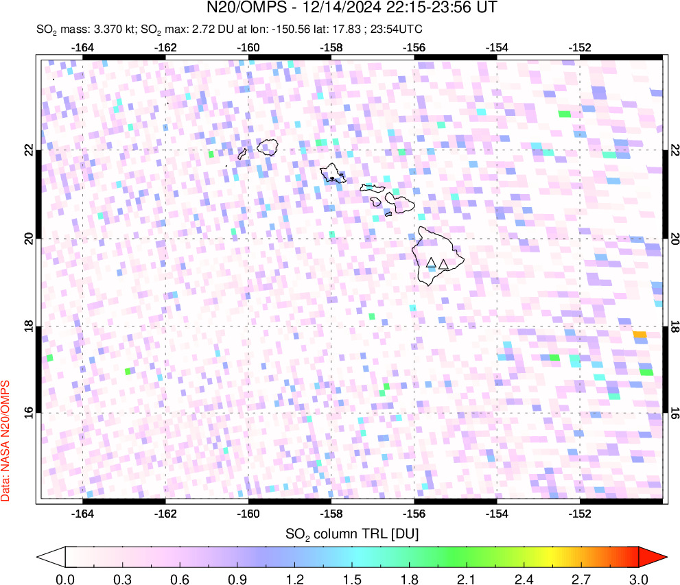 A sulfur dioxide image over Hawaii, USA on Dec 14, 2024.