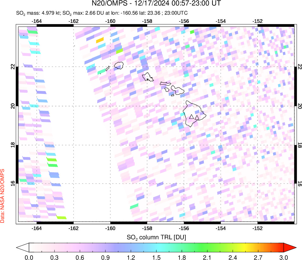 A sulfur dioxide image over Hawaii, USA on Dec 17, 2024.