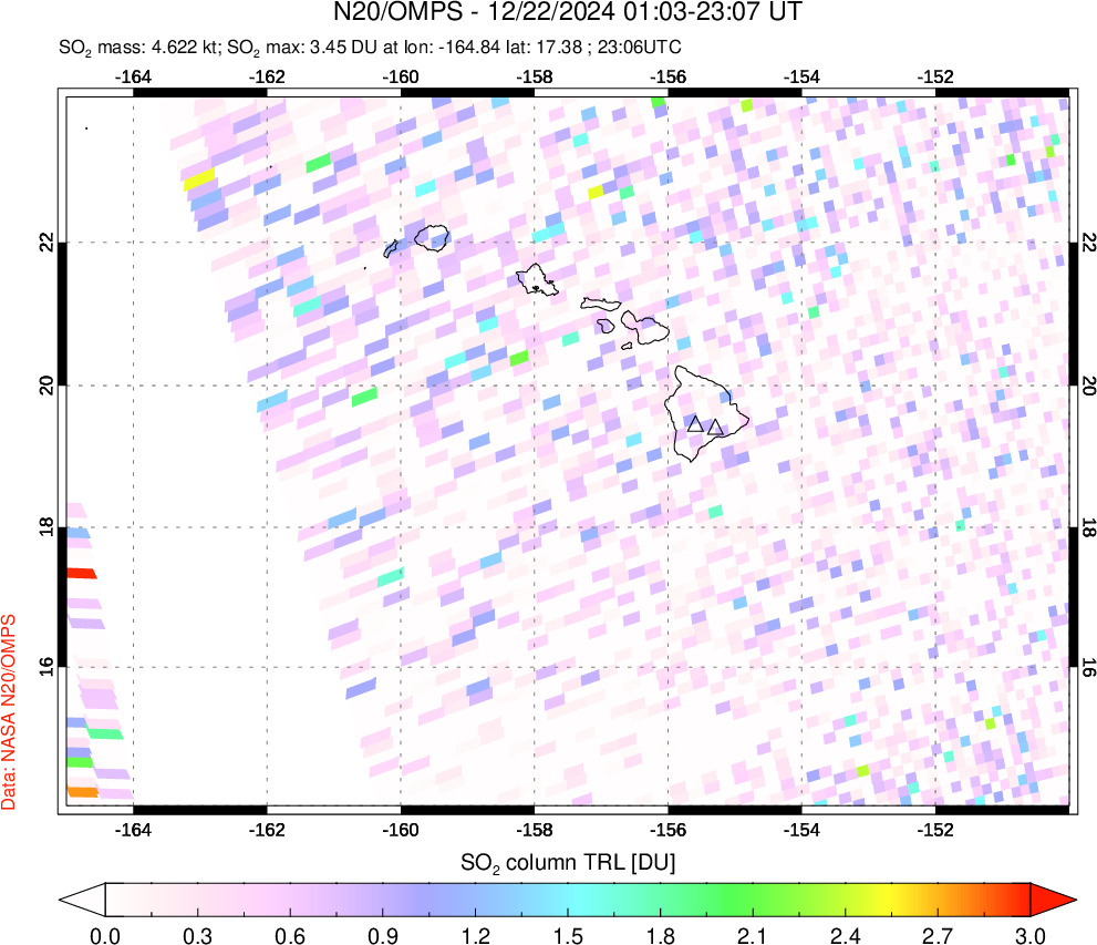 A sulfur dioxide image over Hawaii, USA on Dec 22, 2024.