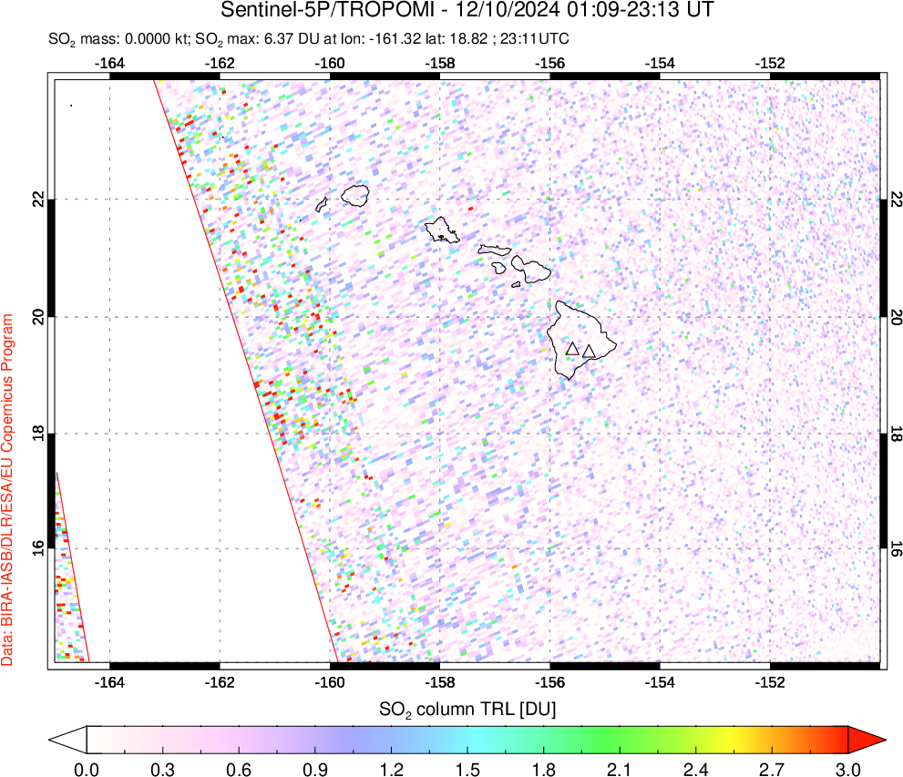 A sulfur dioxide image over Hawaii, USA on Dec 10, 2024.