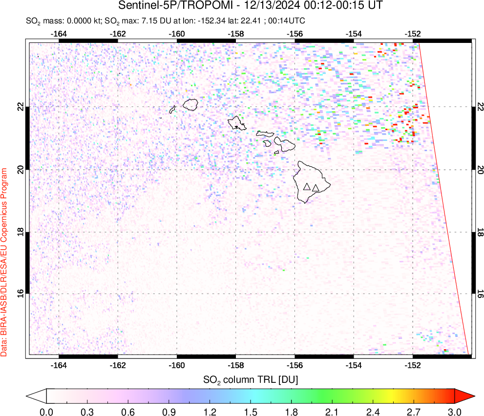 A sulfur dioxide image over Hawaii, USA on Dec 13, 2024.