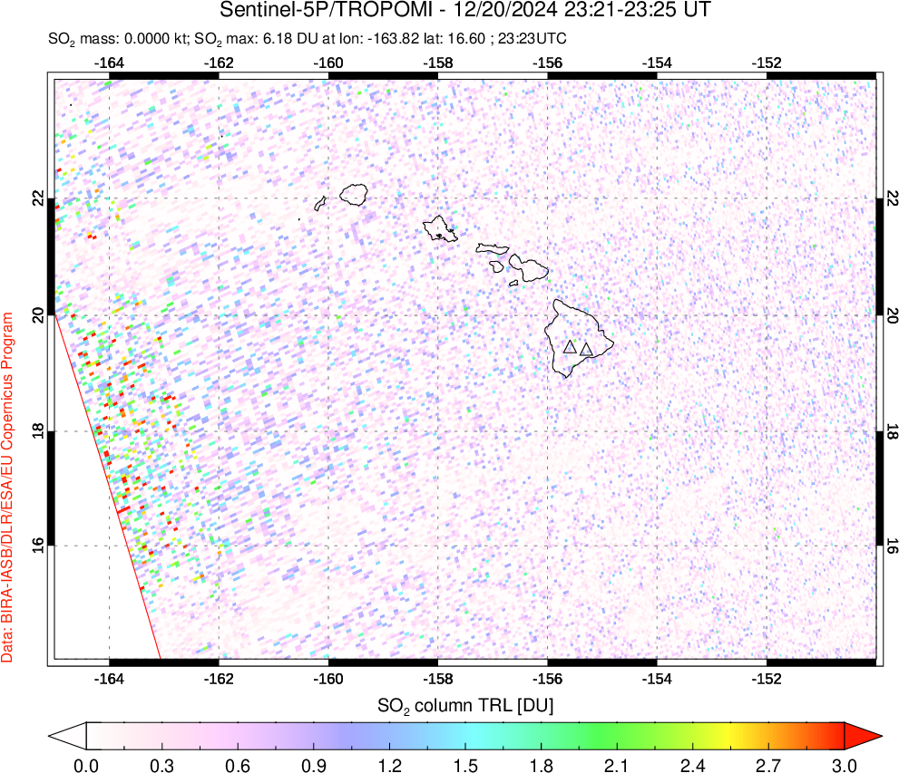 A sulfur dioxide image over Hawaii, USA on Dec 20, 2024.