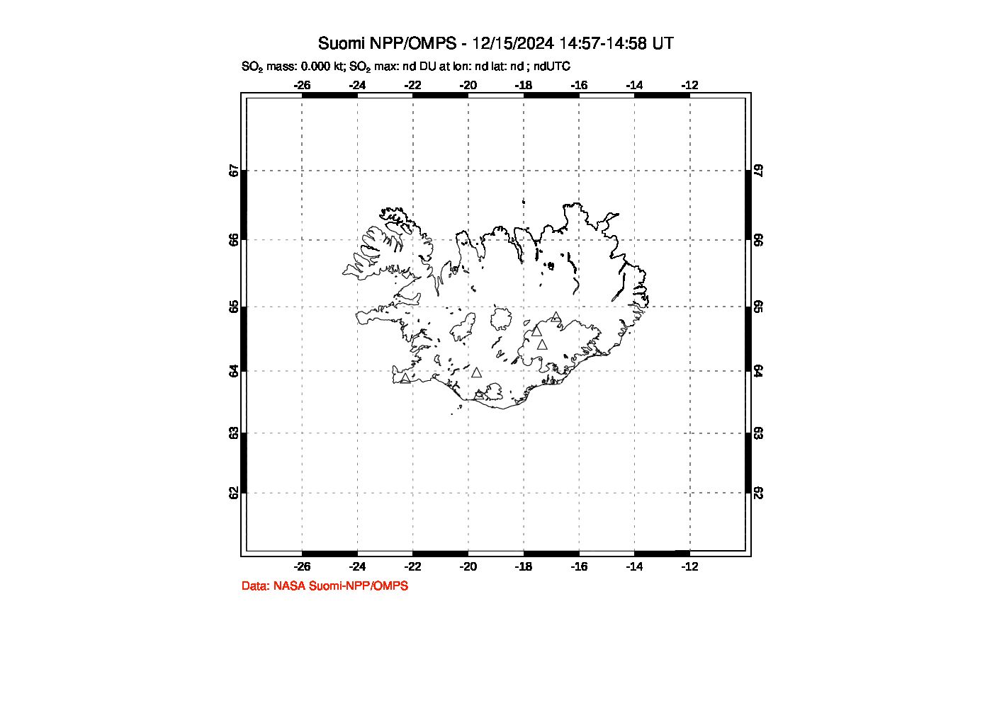 A sulfur dioxide image over Iceland on Dec 15, 2024.