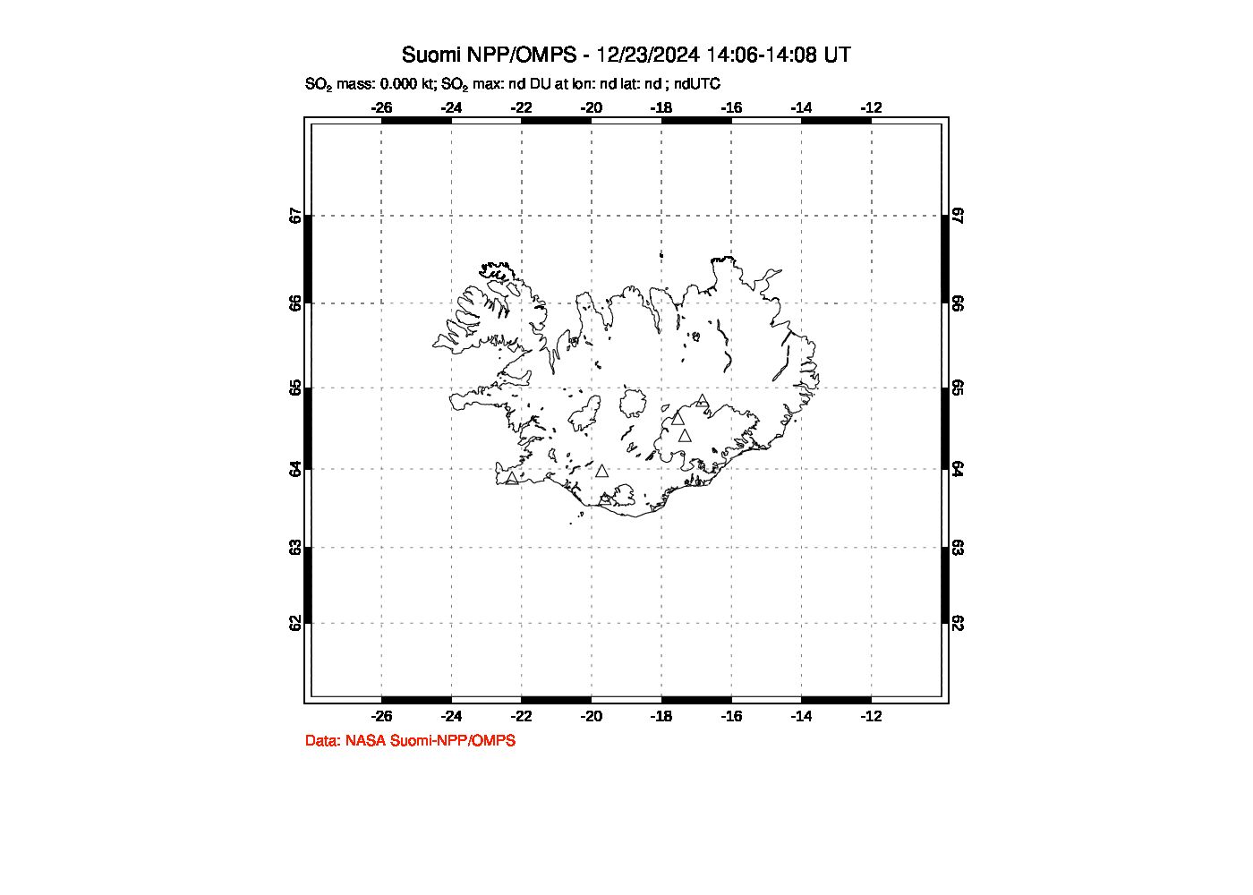 A sulfur dioxide image over Iceland on Dec 23, 2024.