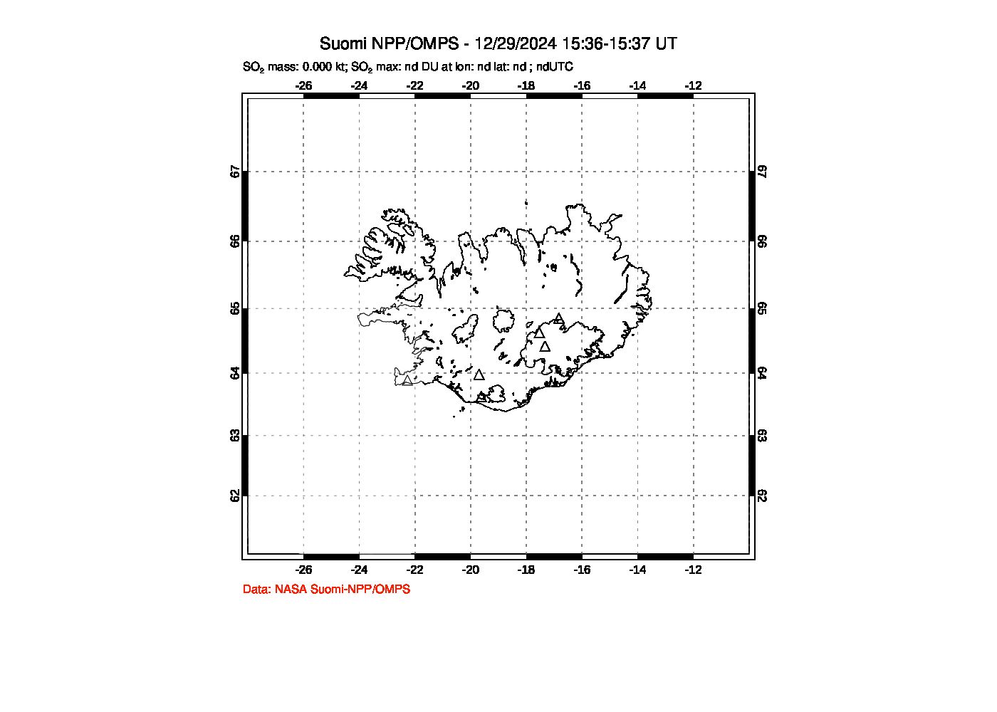 A sulfur dioxide image over Iceland on Dec 29, 2024.