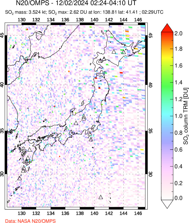 A sulfur dioxide image over Japan on Dec 02, 2024.