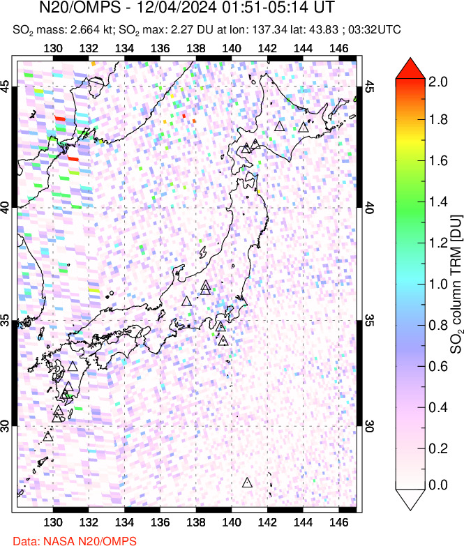 A sulfur dioxide image over Japan on Dec 04, 2024.