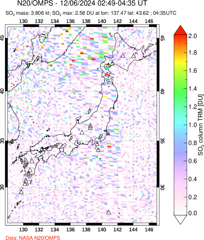 A sulfur dioxide image over Japan on Dec 06, 2024.