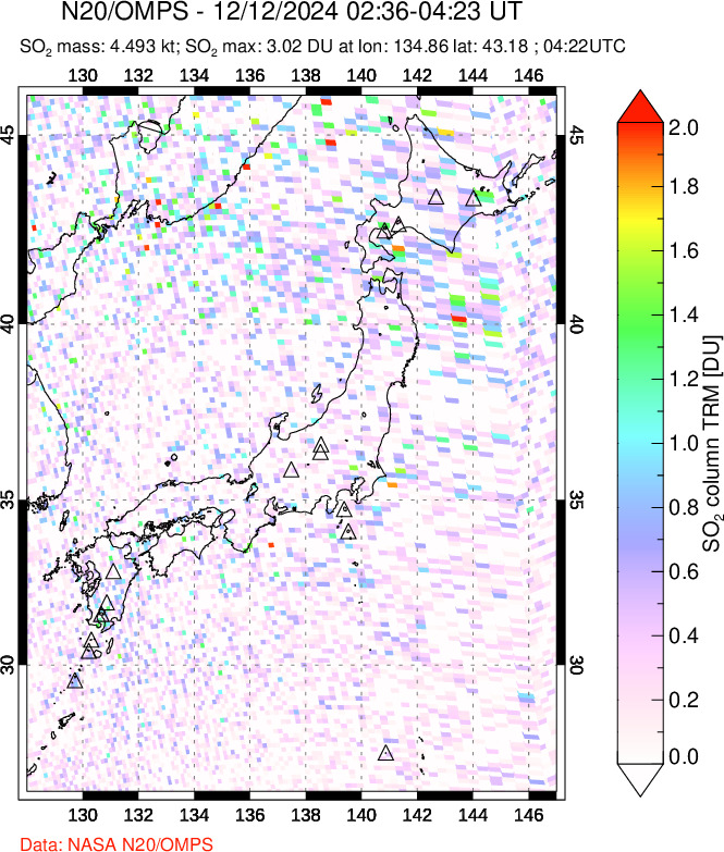 A sulfur dioxide image over Japan on Dec 12, 2024.