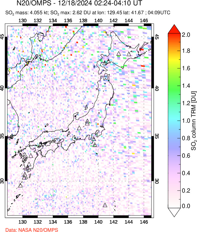 A sulfur dioxide image over Japan on Dec 18, 2024.