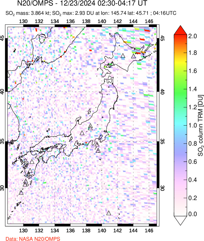 A sulfur dioxide image over Japan on Dec 23, 2024.