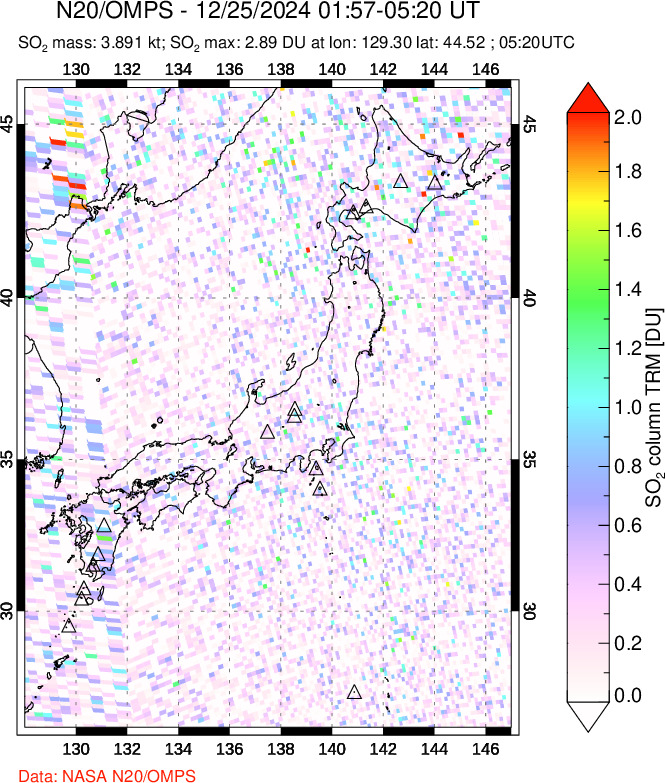 A sulfur dioxide image over Japan on Dec 25, 2024.