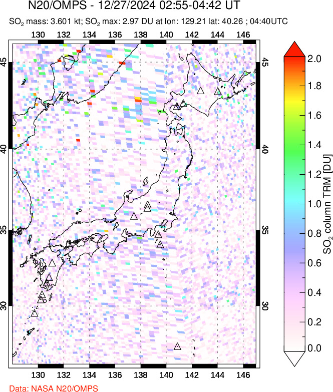 A sulfur dioxide image over Japan on Dec 27, 2024.