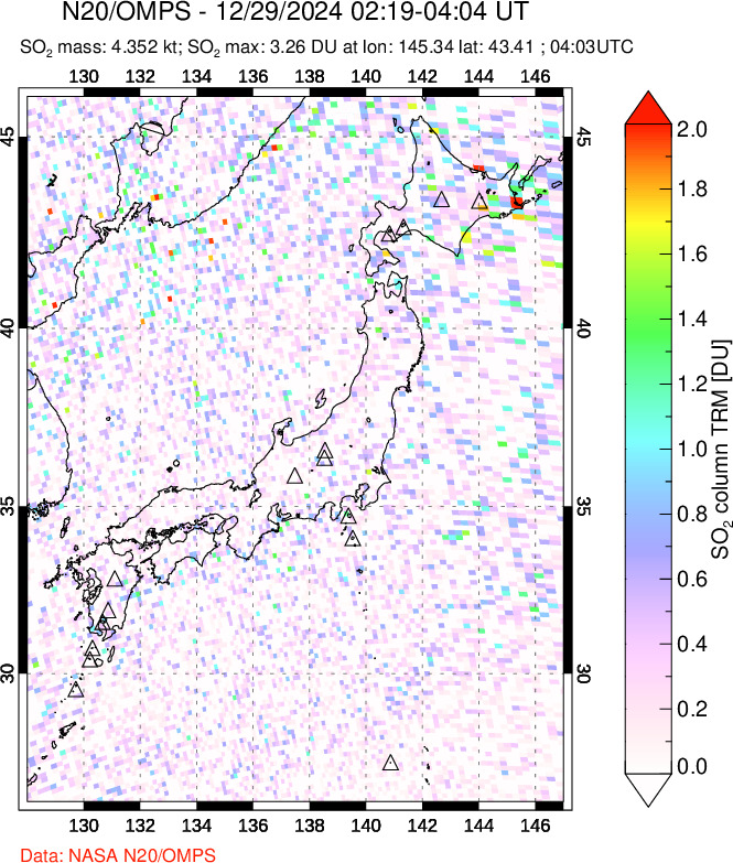 A sulfur dioxide image over Japan on Dec 29, 2024.