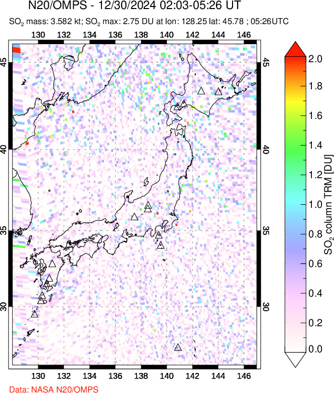 A sulfur dioxide image over Japan on Dec 30, 2024.